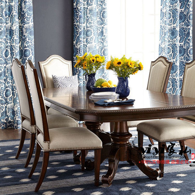 American solid wood dining chair retro soft bag fabric high back chair neoclassical cafe hotel living room desk chair