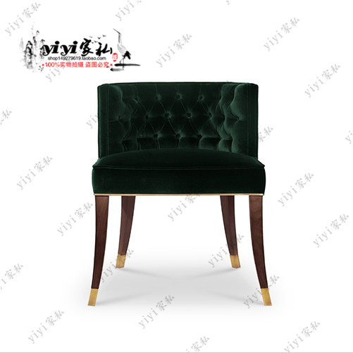 American solid wood cloth art soft bag pull button dining chair upscale living-room casual chair Dreschair Hotel Café Chair Hotel Cafe Chair