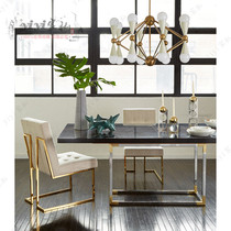 Minimalist modern design light and luxurious solid wood table European-style neoclassical rectangular metal stainless steel sample plate room table