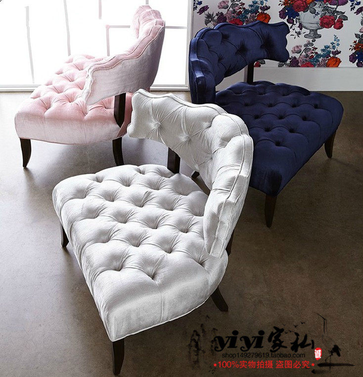 American Solid Wood Sofa Single Brief Sofa Chair Personality Fabric Lean Back Chair Club Photo Gallery Suede Burru Buttoned Dining Chair