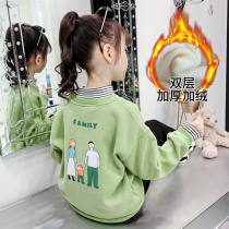 Girl plus thick spring clothing small girl air warm coat in the big child T-shirt