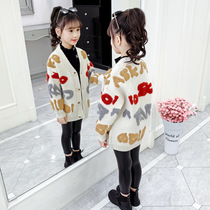 Girls sweater in the long coat for childrens gas knitting shirt 2023 new outer wearing childrens knitting sweater