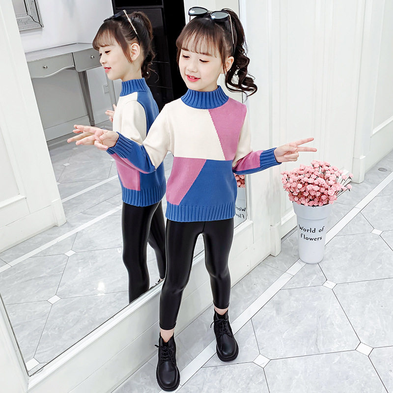 Girls' sweater bottoming shirt 2022 new foreign style children's clothing middle and big children's sweater children's thickened pullover sweater tide