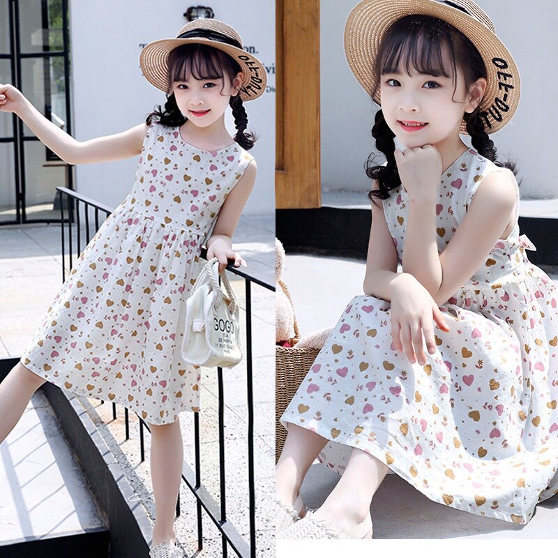 Girls cotton dress 2022 summer new little girl floral skirt children middle and big children foreign style princess dress