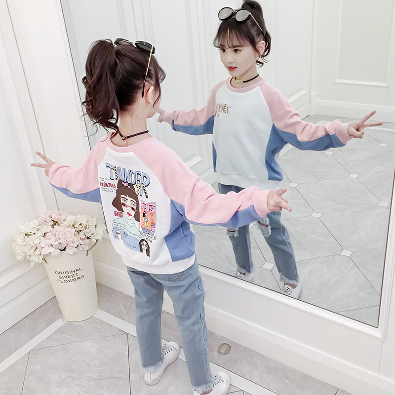 Girls T - shirt spring sleeves 2023 spring children's clothing children's air punching girls fashionable cartoon t shirt suit