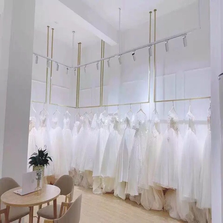 Golden Wedding Dress Shelf Suspended Ceiling Hanging Dress Display Rack Subclothing Store Upper Wall Hung Hanger Women's Clothing Hanger Plus Coarse