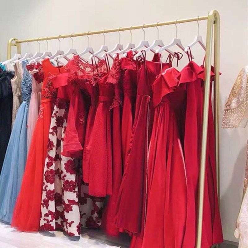 Golden hanger wedding dress shop special display frame photo studio floor-standing cheongsam dress rack children's loading shelves