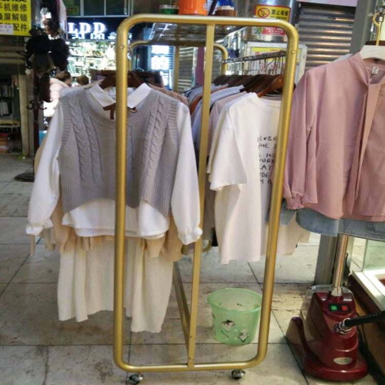 Clothing Store Show Rack Ground Style Double Row Middle Island Rack Upscale Gold Men's And Women's Clothing Middle Double Bar Hanging Hanger