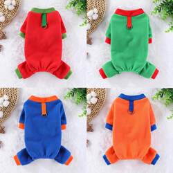 Pet Warm and Windproof Fleece Four-Legged Autumn and Winter Clothing for Puppies, Dogs, Cats, Teddy, with Leash Attachment, Hoodless Jumpsuit