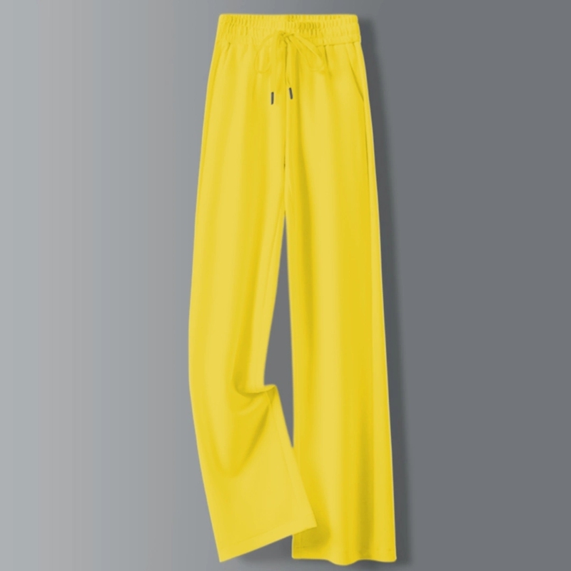 Women's Pants 2025 Spring and Autumn Thin Versatile Slimming Sweatpants Winter Fleece-Lined Yellow Fashionable Casual Straight Wide-Leg Pants