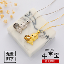 Fetal hair souvenir diy Zodiac cow baby baby girl boy permanent fetal hair necklace sterling silver pendant made