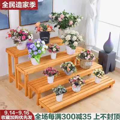 Anticorrosive wood ladder flower wood shop display multilayer balcony stairs floor three ladder shelf