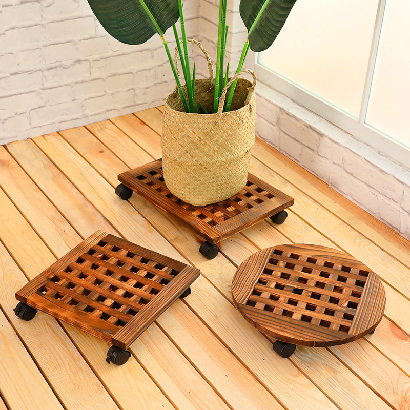 Wheeled flowerpot tray base movable universal wheel living room home solid wood with roller thickened anti-corrosion wood bottom
