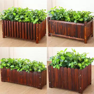Anti-corrosion wood flower box Outdoor solid wood vegetable basin Wooden rectangular extra-large flower pot Balcony planting box wooden flower tank