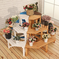 Anticorrosive wood balcony corner flower stand Outdoor fleshy wall corner stand Courtyard corner multi-layer triangular floor-to-ceiling shelf