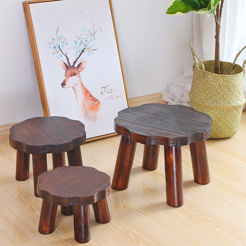 Solid wood small stool changing shoe stool fashion living room coffee table sofa stool children sitting pier retro small stool home stool