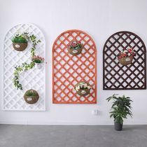 Hanging on the wall Decorative anti-corrosion solid wood balcony wall hanging plants climbing rattan wall hanging wall grid partition flower rack