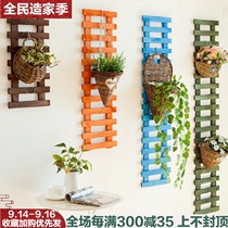 Anti-corrosion Wood living room wall flower stand balcony wall wall hanging wrought iron hanging wall plant stand solid wood hanging wall flower pot stand