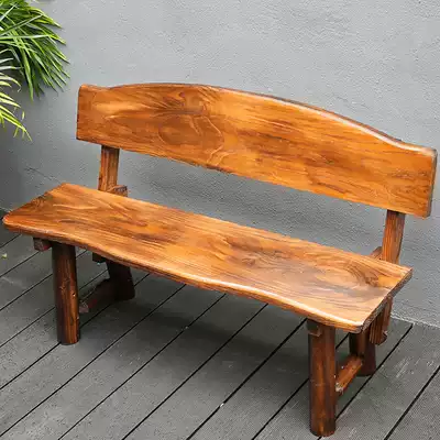 Outdoor anti-corrosion wood three-person bench backrest Park chair landscape garden public seat row chair Solid wood long strip