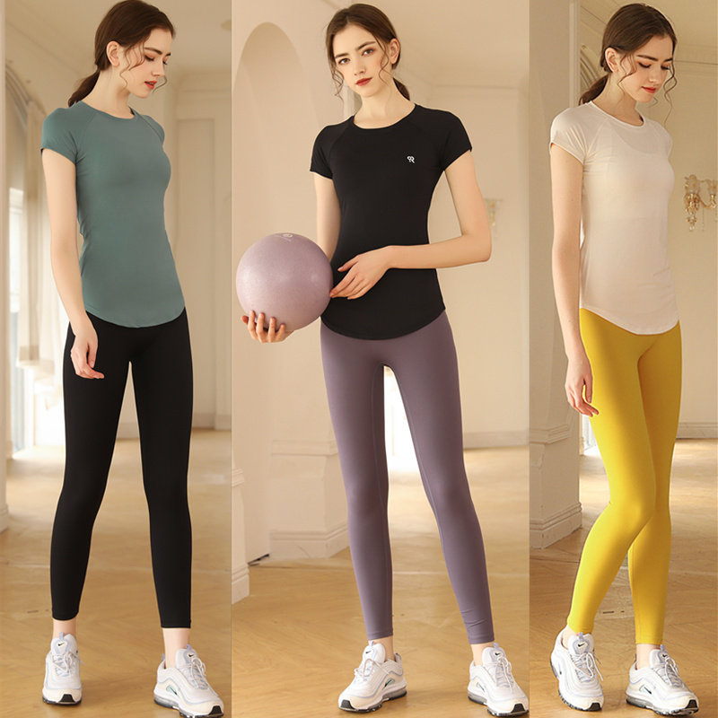 Fashion fitness suit women's summer quick-drying fitness clothes professional running sports thin section short-sleeved yoga suit two-piece set