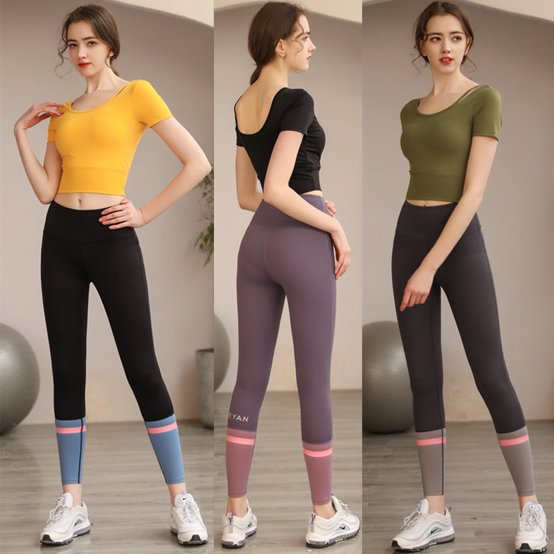Light luxury yoga clothing women's summer thin section quick-drying short-sleeved sports suit professional running trousers fitness clothing two-piece set