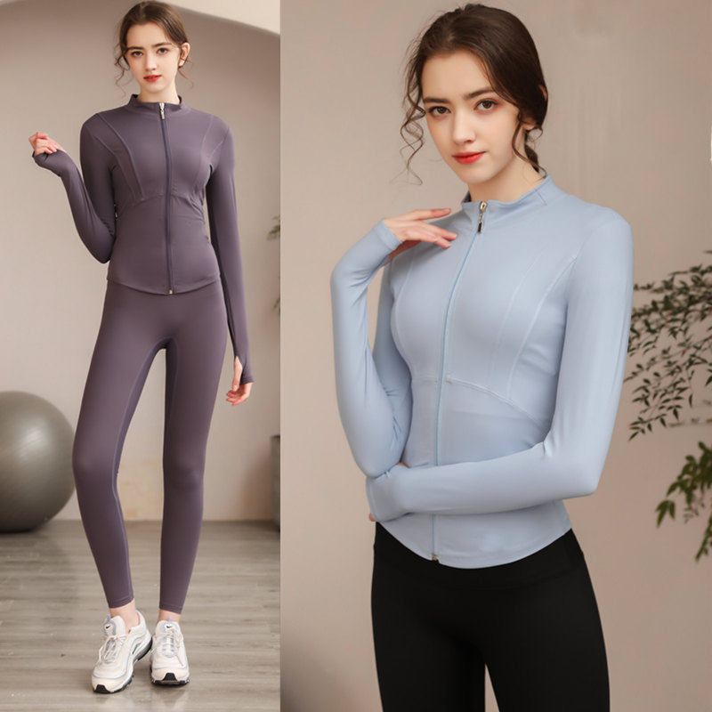 Autumn and winter casual long-sleeved jacket zipper sports top women's stretch tight fitness clothes running training yoga jacket