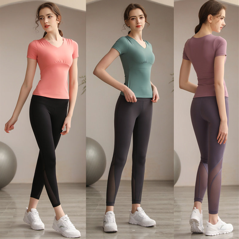 High-end fashion summer fitness suit female yoga suit beginner quick-drying running short-sleeved net red two-piece suit