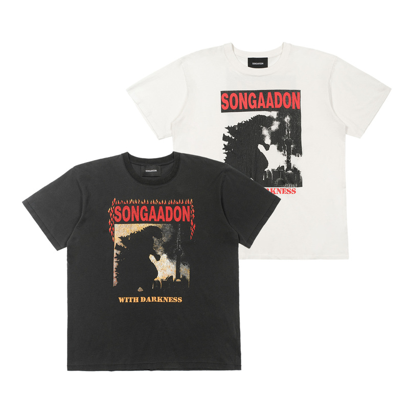 Songaadon 26Ss Godzilla Print Distressed Washed T-Shirt Songaadon 26Ss Godzilla Print Distressed Washed T-Shirt
