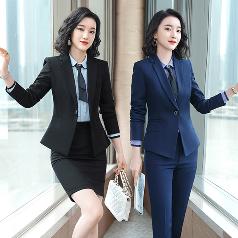 High-end professional suit suit women's temperament interview is loading two sets of sales hotel front desk work clothes black west suit