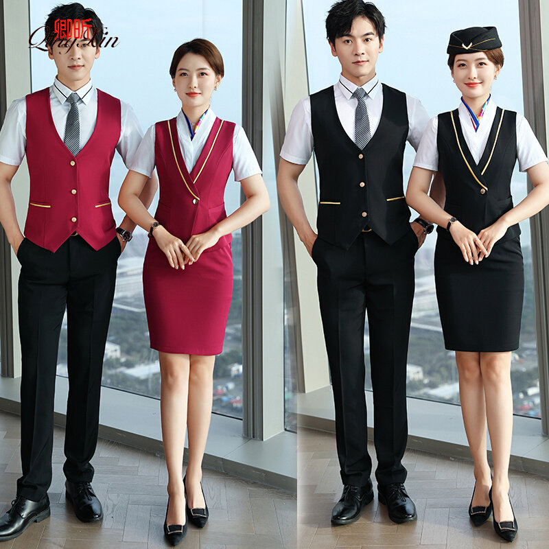 Summer men's and women's professional vest suit OL slim short-sleeved dress KTV beauty tooling hotel front desk work clothes