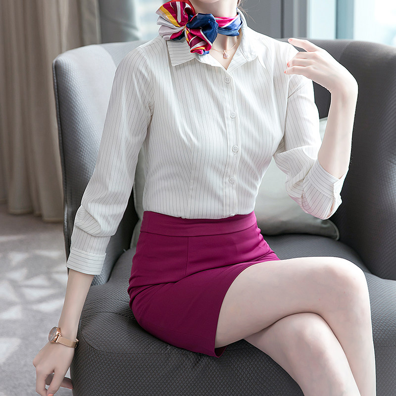 Position women's suit Long sleeve white shirt temperament set skirt Beauty salon hotel work clothes female autumn