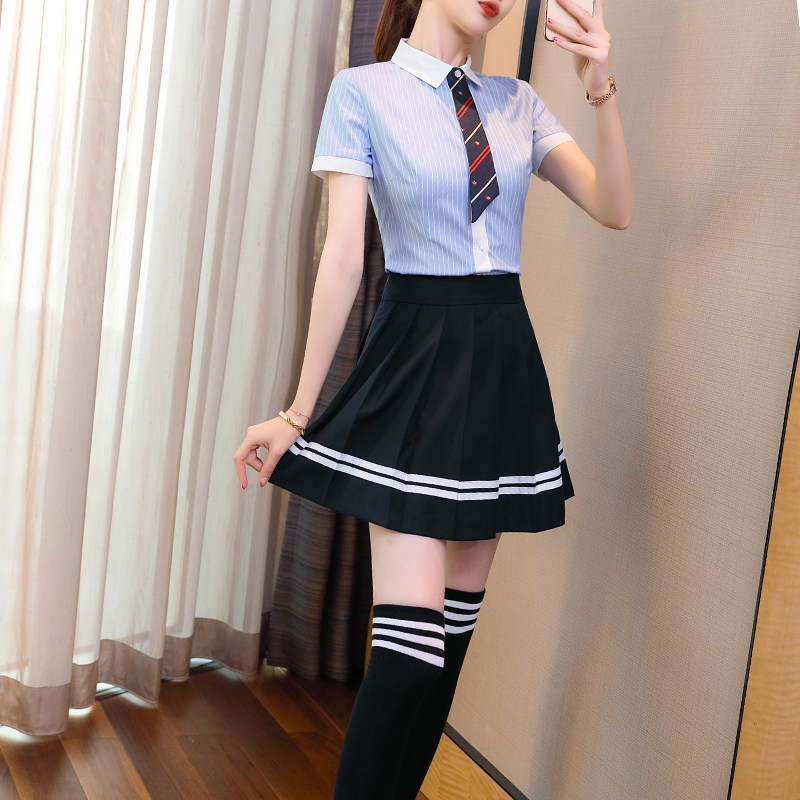 Short-sleeved shirt female class uniform school uniform suit jk uniform two-piece spring and summer college style kindergarten teacher work clothes