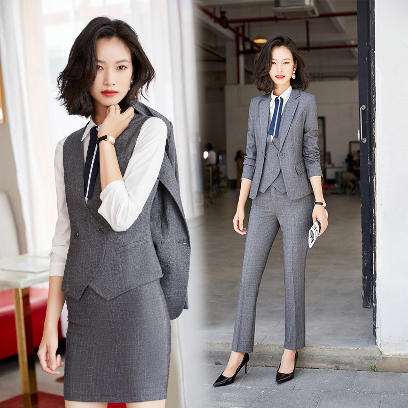 Grey Occupational Suit Suit Woman Temperament Teacher Teacher Positive Dress Waistcoat Three Sets Sample House Display Center Workwear Uniform