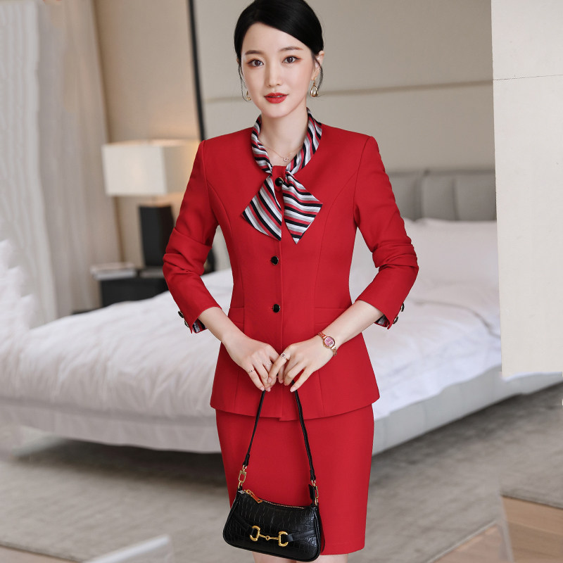 Professional suit suit female hotel receptionist work clothes autumn and winter club cashier beautician tooling
