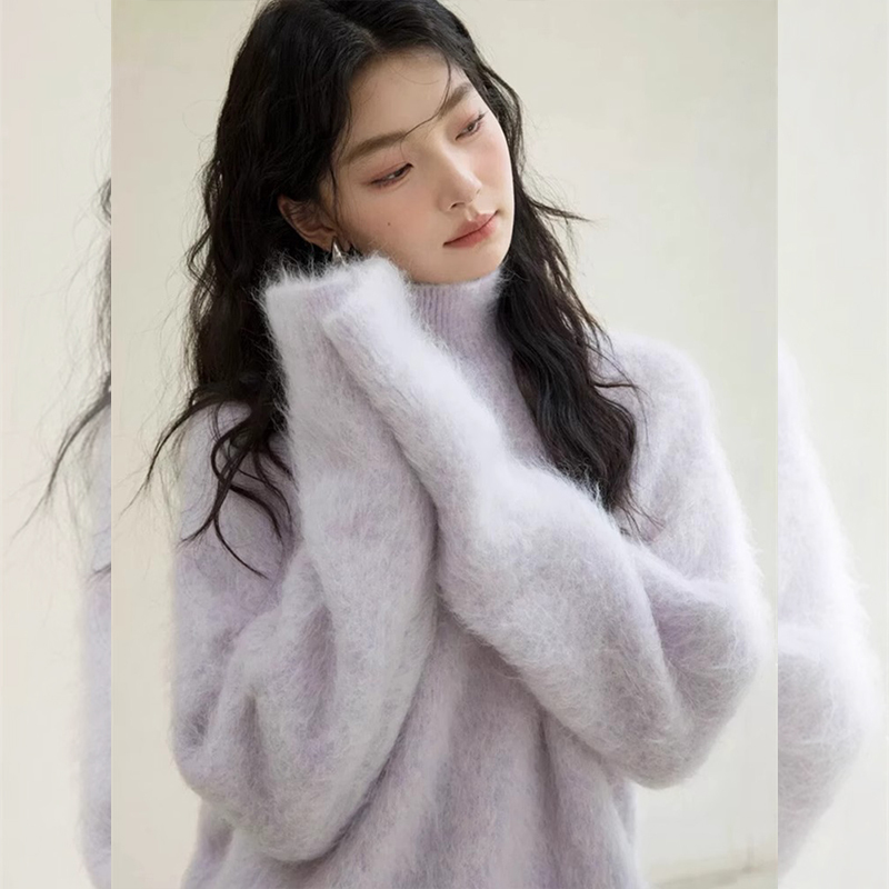 Soft and Fluffy Mink Velvet Purple Turtleneck Sweater for Women, Autumn and Winter Inner Wear, Loose and Lazy Style, Thick Knitted Top Soft and Fluffy Mink Velvet Purple Turtleneck Sweater for Women, Autumn and Winter Inner Wear, Loose and Lazy Style, Thick Knitted Top