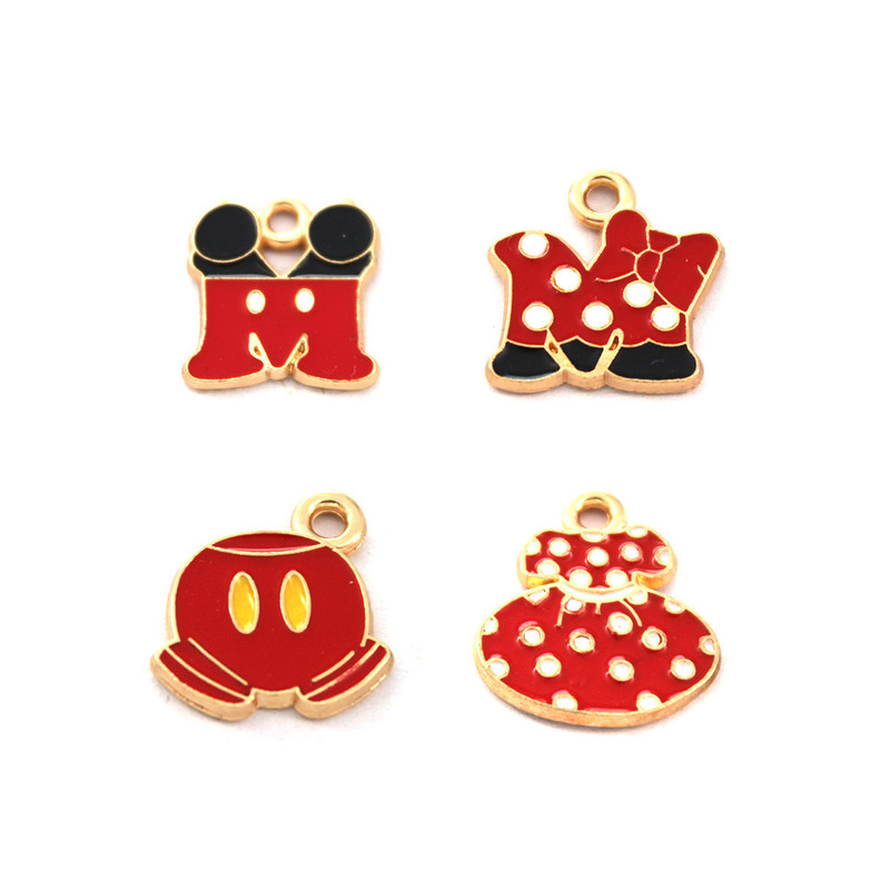 Cute Cartoon Mickey Mouse M-Shaped Collar Combined with Gold Dripping Oil DIY Jewelry Accessories Earrings Bracelet Pendant Handmade