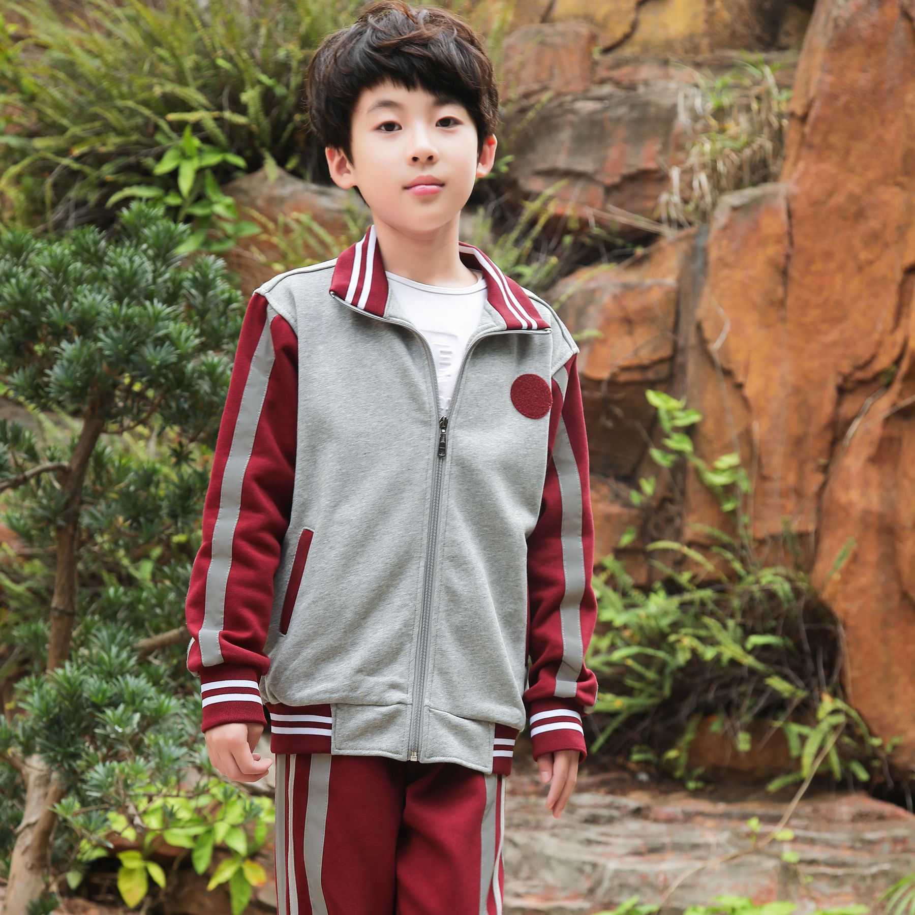 East Guan City Of Fenggang Town Elementary School Students United School Uniform Cotton Zipper Jacket Long Pants Winter Suit Fenggang Elementary School Uniforms 