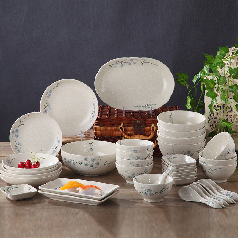 Japanese-style snow cherry ceramic tableware rice bowl fish plate noodle bowl home tableware bowl dish dish 8-person meal set