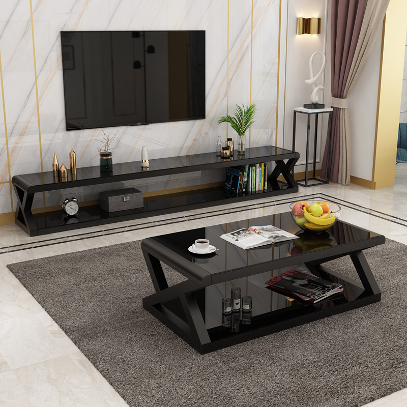 TV cabinet Tea Table Combo Suit Brief Modern small family Living room Home TV enclosure Light and luxurious tempered glass
