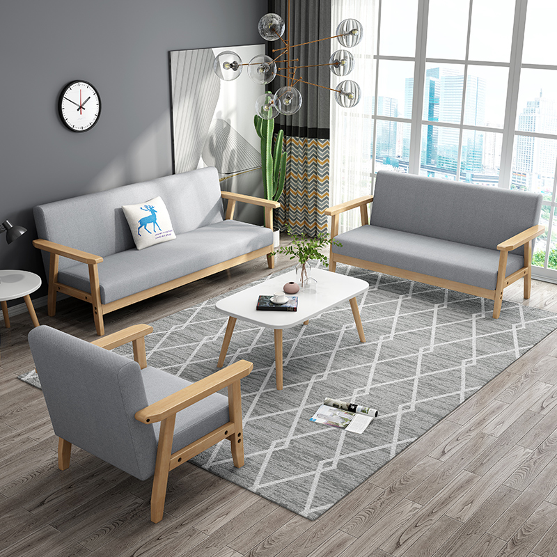 Fabric sofa small apartment small shop special living room simple Nordic solid wood rental apartment single double three chair