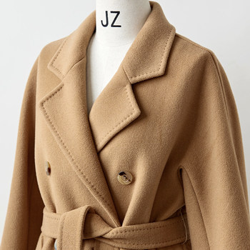 Mid-length double-sided cashmere coat woolen hepburn style