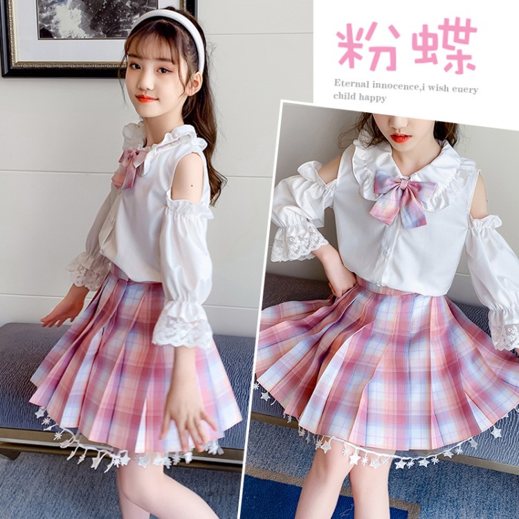 Girl Ocean Dress Summer Princess Wind New College Wind Day Department Children Jk Uniform Skirt Genuine full suit Summer