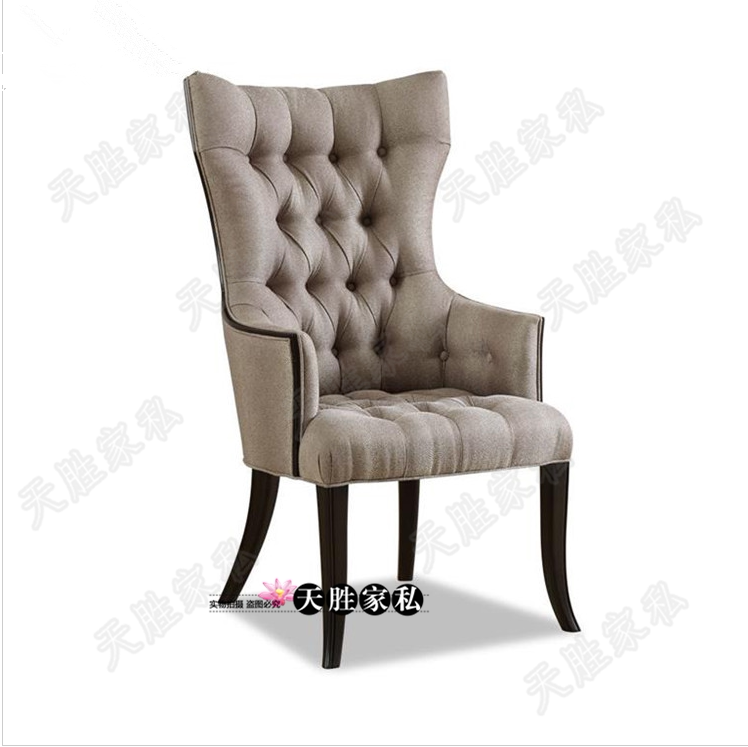 American-Style Fabric Dining Chair, Hotel Solid Wood High-Back Dining Chair, Home Study Chair, Conference Room, Sales Office, Comfortable Leather Chair