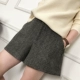 Quần short len ​​nữ cạp cao cạp cao quần rộng giản dị Một từ mặc quần boot đáy quần Hàn Quốc 2018 thu đông mới