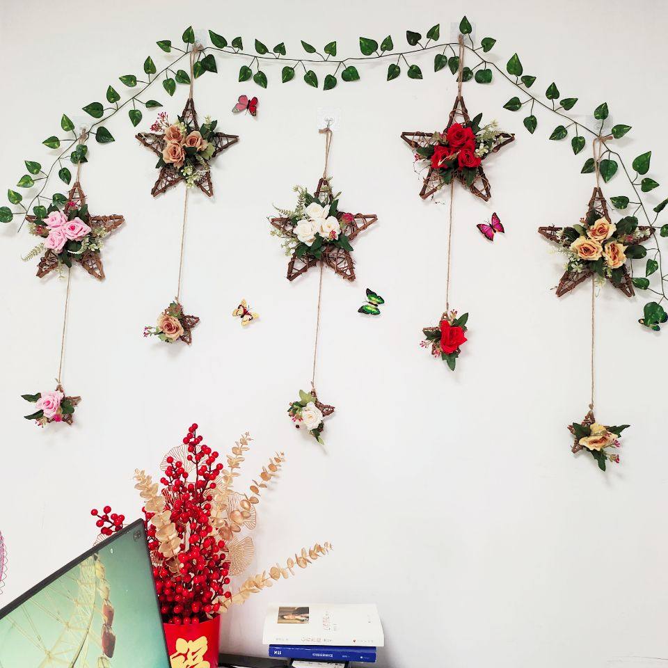 Five-pointed star wall hanging simulation flower living room interior wall decoration milk tea shop restaurant kindergarten wall creative hanging decoration