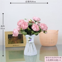 2 розовые пионы + белая цветочная корзина