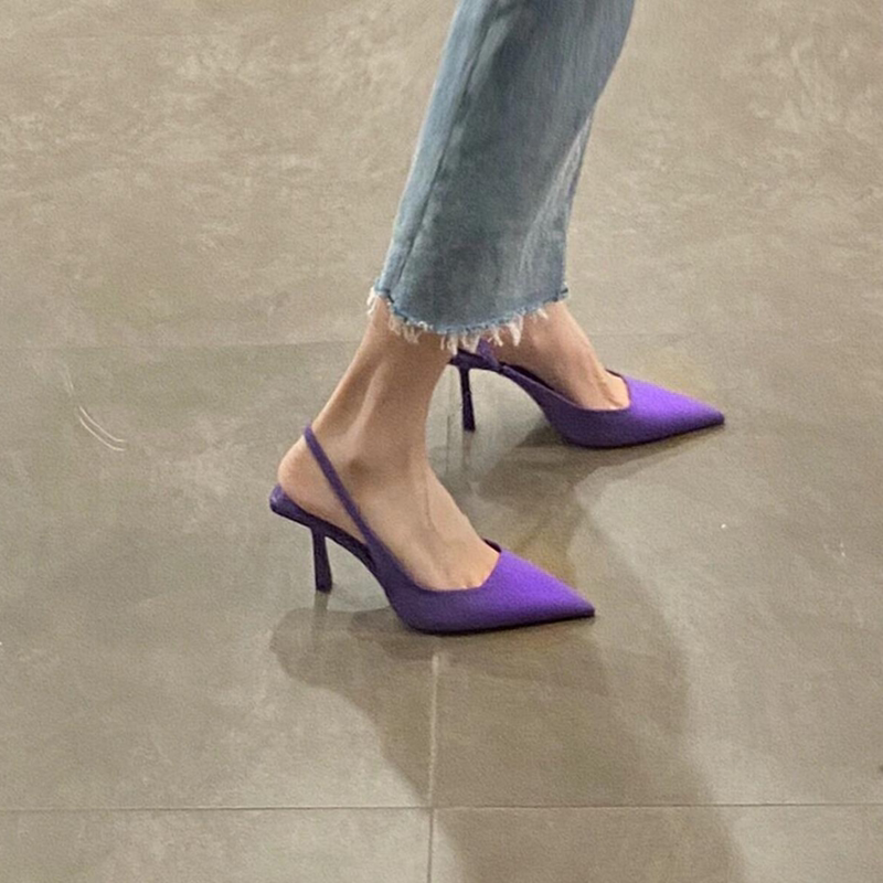 2026 Summer New Style Shallow Purple Closed-Toe Stiletto High Heels Women's Sandals Unique Design Pointed Toe 10cm