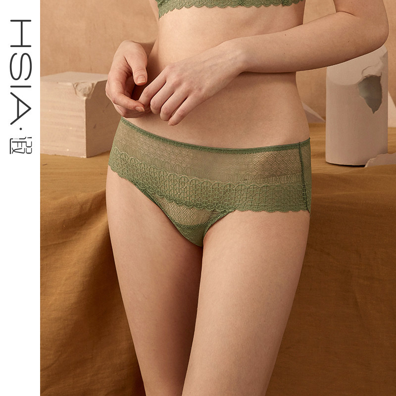 HSIA reverie full lace mid-waist women's four-corner pants pure cotton summer ultra-thin comfortable breathless underpants female