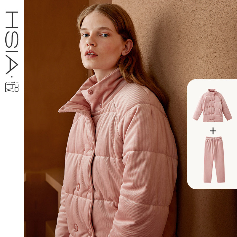 Hsia mofa winter padded pajamas for women fashion stand collarcotton corduroy slim for wear outside the home suit