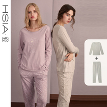 HSIA ya comfortable cotton air-conditioned home clothing set printed casual and comfortable can wear long-sleeved pajamas women